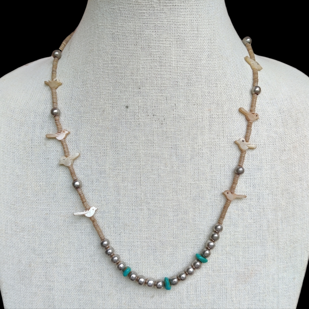 Antique Zuni bird fetish necklace
